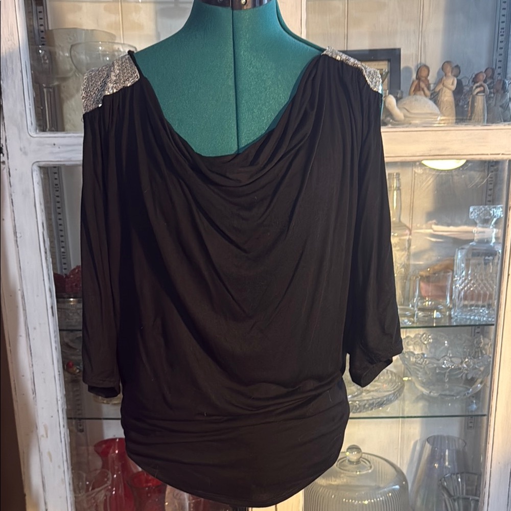 Elegant Black Women's Top with Silver Accents